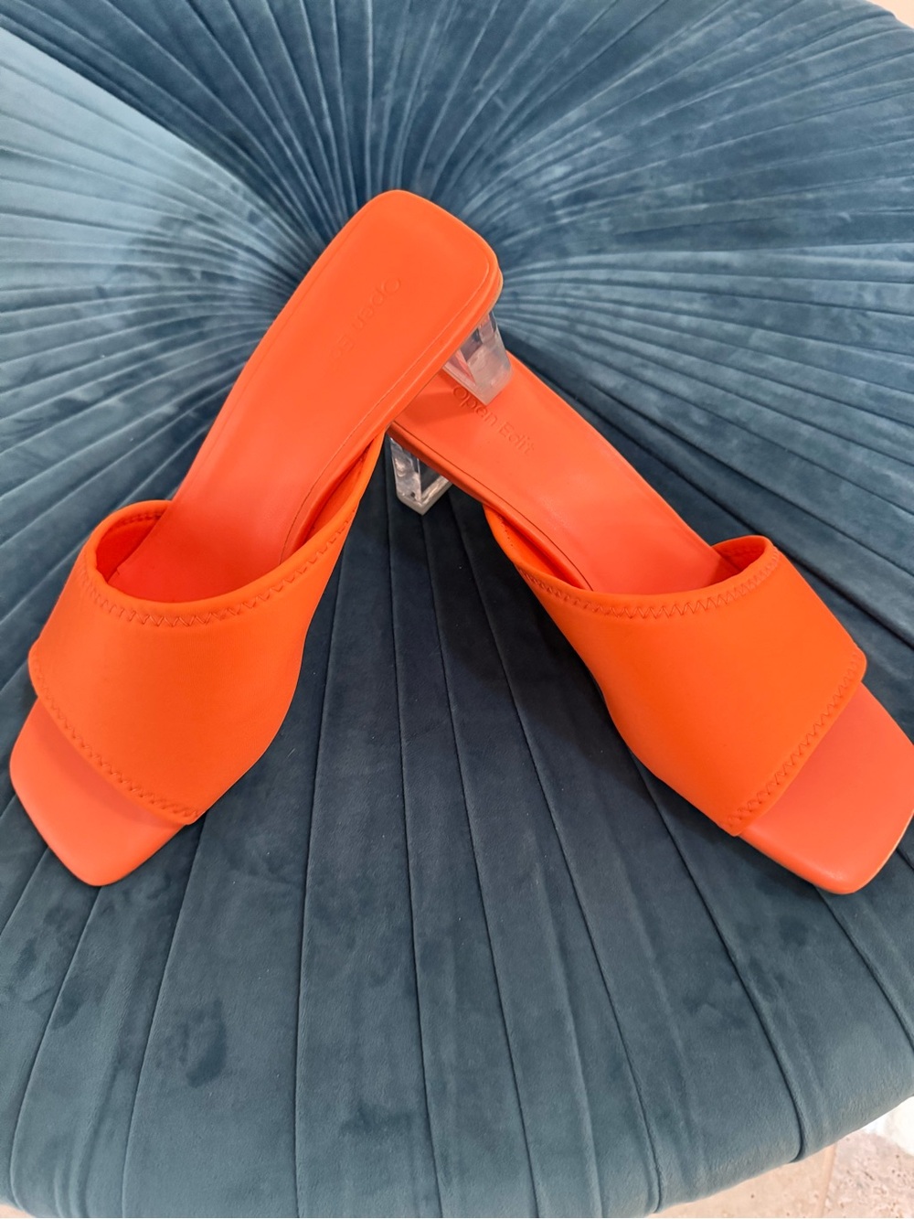 Women's Orange Slide Heels - Sleek Clear Block Heel, Size 9M